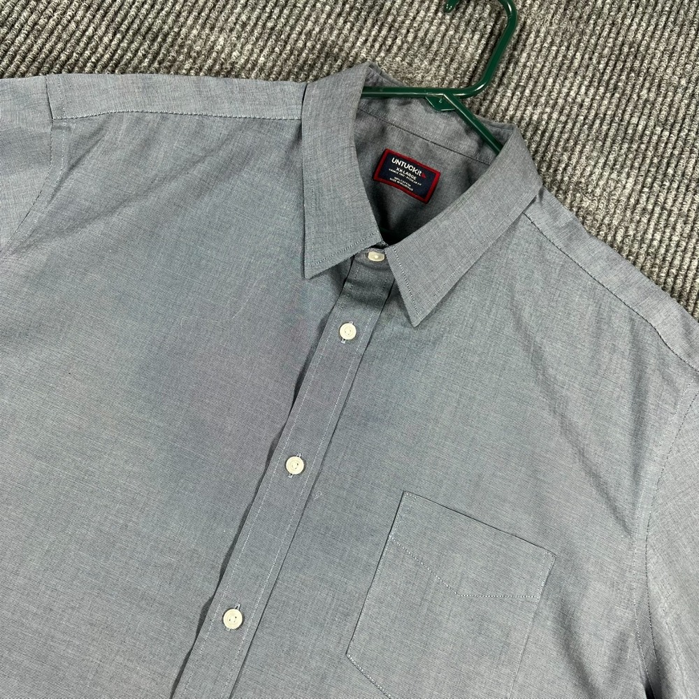 UNTUCKit Shirt Mens 2XL XXL Blue Short Sleeve Button Up Casual Pocket Work